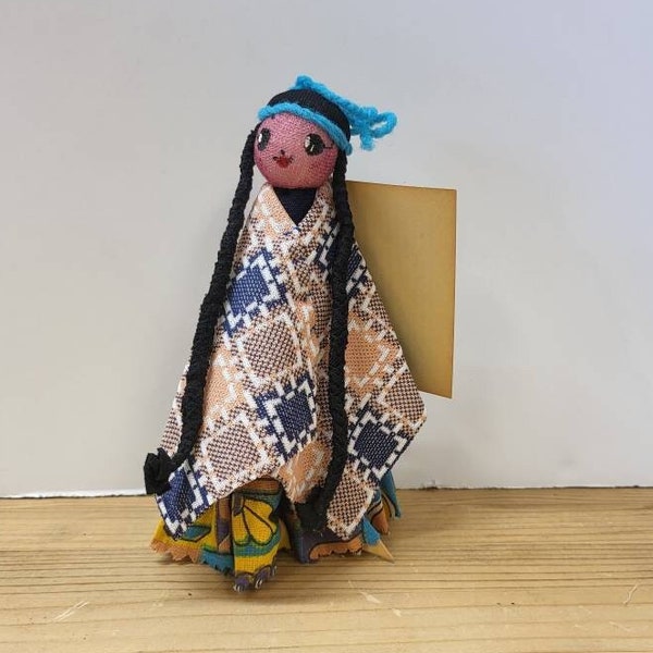 Vintage Native American Peg People Doll by Artist Carolyn Sandoval Hughes, Indian Clothespin Doll, Handmade Heritage Folk Art Doll, Estate