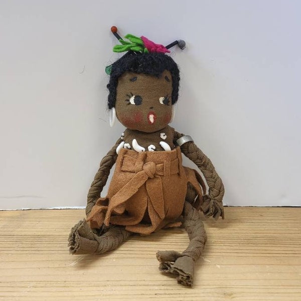 Vintage African American Doll by Artist Carolyn Sandoval Hughes, Heritage Folk Art, Antique Handmade Toy, Albuquerque New Mexico Estate Sale