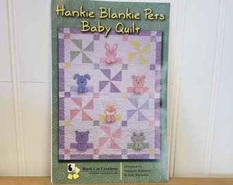 Black Cat Creations, Hankie Blankie Pets Baby Quilt, Quilt Size 36" x 46", Designed by Margaret Batterton & Judy Reynolds, Animal Quilt