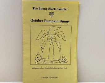 Susan H Garman, The Bunny Block Sampler, October Pumpkin Bunny, Applique Quilt Block, Size 10", Full Size Pattern, One in a Series