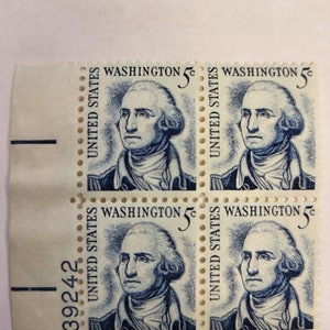 George Washington Blue 5 Cent US Stamp, Numbered Plate Block, Never Hinged Stamp, Unused Vintage Stamps, Stamp Collecting, Mint Stamps, USPS image 4