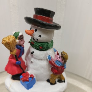 Enchanted Village Christmas Decoration, Miniature Kids With Snowman Figurine, Winter Town Display, Wreath Maker Supplies, Crafting Item image 2