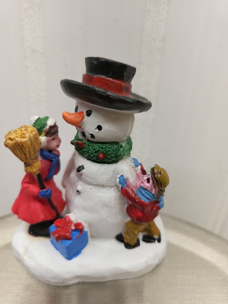 Enchanted Village Christmas Decoration, Miniature Kids With Snowman Figurine, Winter Town Display, Wreath Maker Supplies, Crafting Item image 2