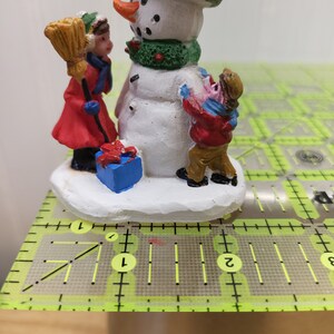 Enchanted Village Christmas Decoration, Miniature Kids With Snowman Figurine, Winter Town Display, Wreath Maker Supplies, Crafting Item image 6