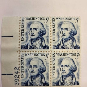 George Washington Blue 5 Cent US Stamp, Numbered Plate Block, Never Hinged Stamp, Unused Vintage Stamps, Stamp Collecting, Mint Stamps, USPS image 2