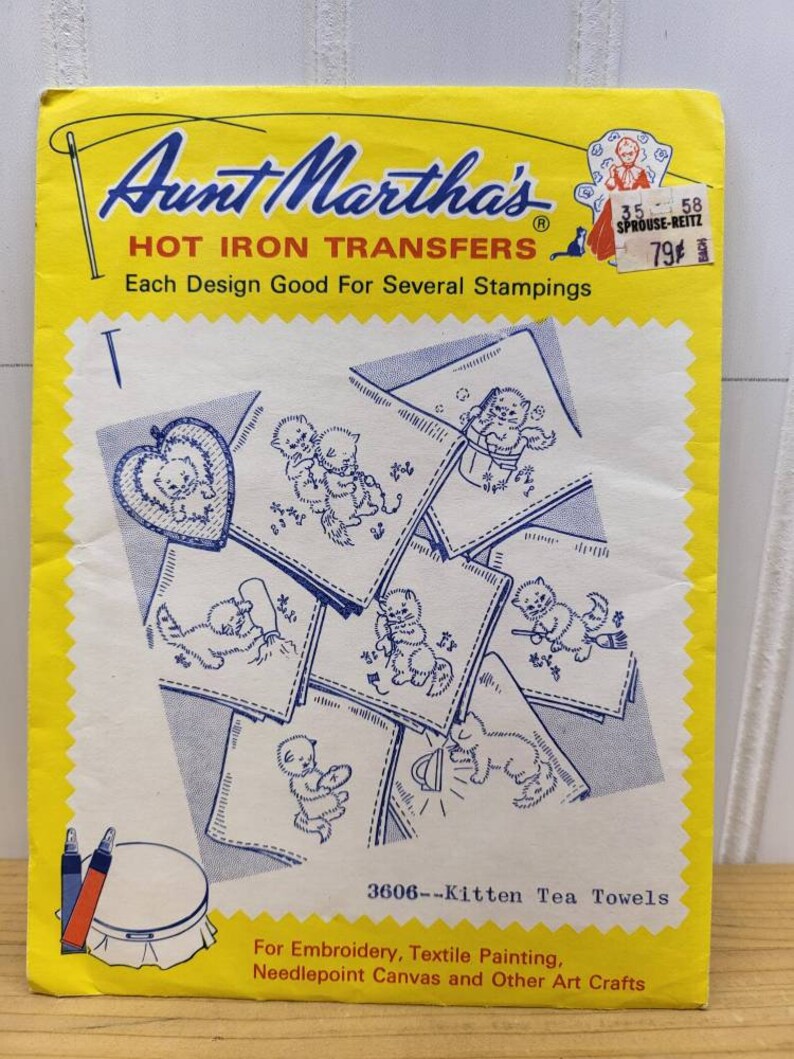 Aunt Martha's Hot Iron Transfer, Embroidery Patterns, Vintage Iron on Transfers, Kitten Tea