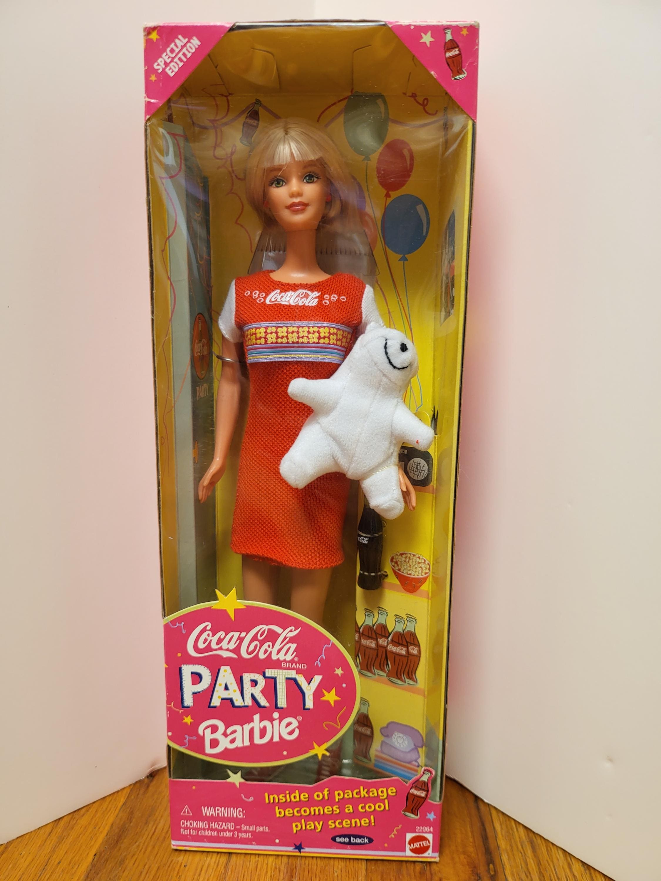 Coca-cola Party Barbie Doll With Polar Bear, Small Damage to Box