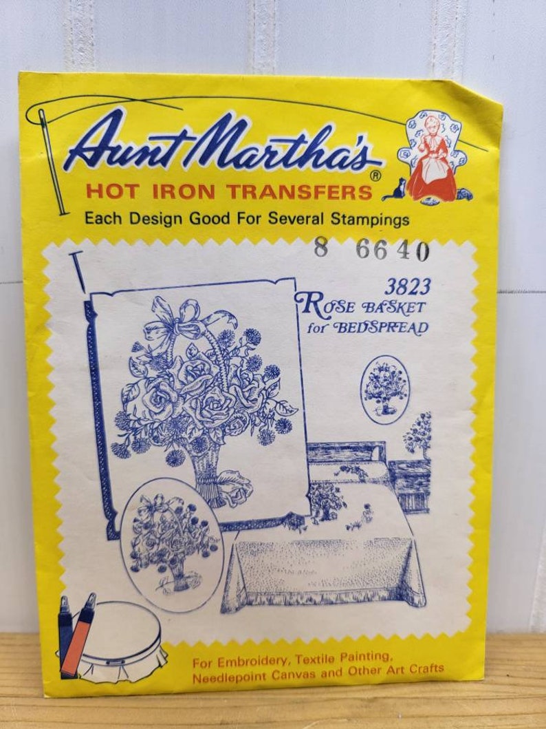 Aunt Martha's Hot Iron Transfers, Embroidery Patterns, Vintage Iron on Transfers, Rose Basket