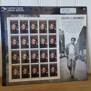 Legends of Hollywood James Dean Stamp Sheet, 32 Cent Stamps, US Vintage Stamp, Mint Condition Stamp, Stamp Collecting, Never Hinged Stamps