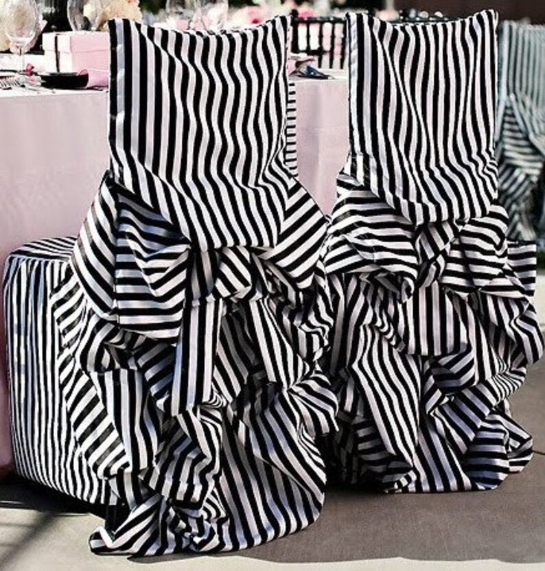 New Black And White Striped Bustle Chair Covers Discount On Larger Orders 2018 Weddings And Events