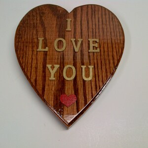 Heart Solid Oak Wood Wall Hanging Plaque Walnut Finish I Love You