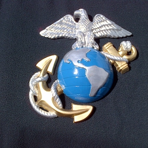 9 Inch Marine Corps Eagle Globe & Anchor Wall Hanging Molded Durable Plastic Silver Blue Gold Hollow Backing