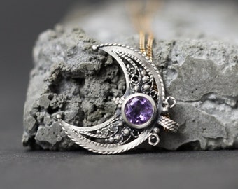 Wizard wNatural Amethyst Crystal ~Sterling Silver~ Hand Cast w18  Sterling Chain