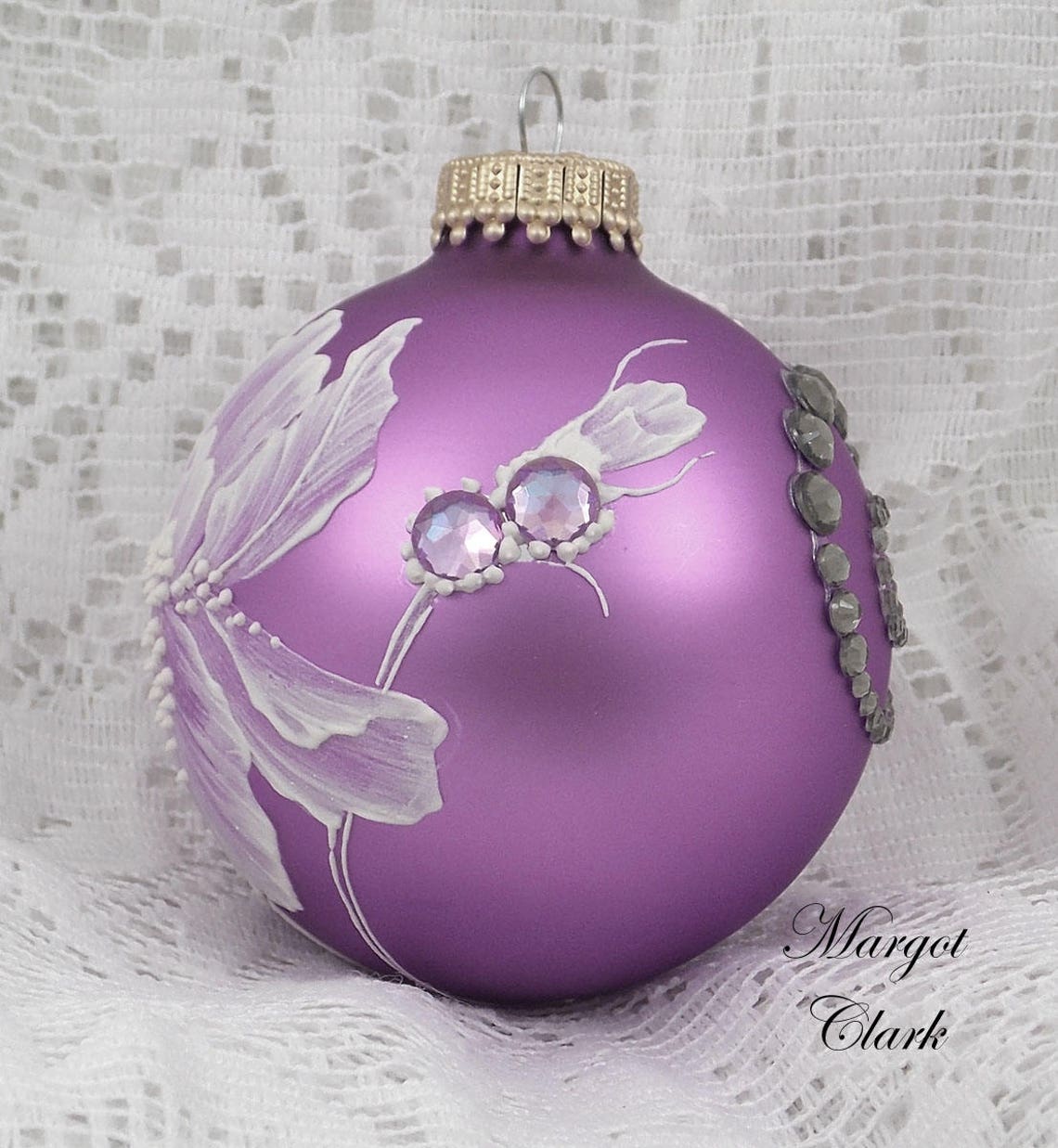 Soft Purple Ornament with Iris and Bling 517 Etsy