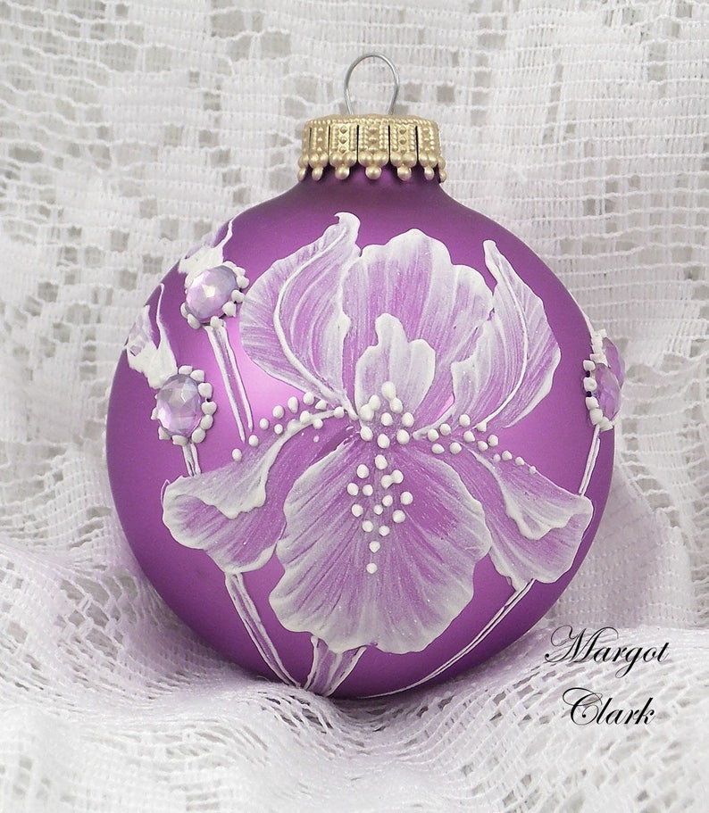 Soft Purple Ornament with Iris and Bling 517 Etsy