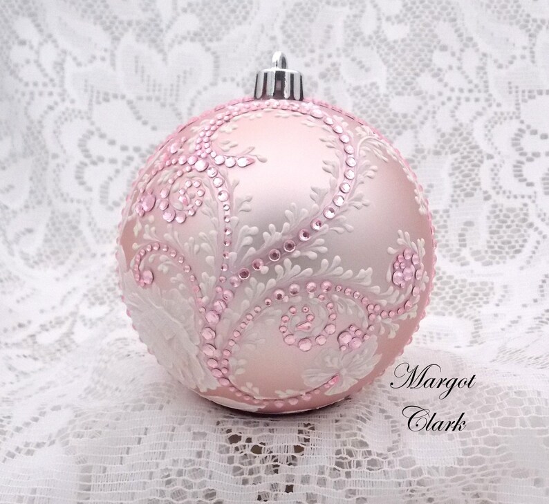 Soft Pink Ornament With Texture Roses and Pink Bling lg - Etsy