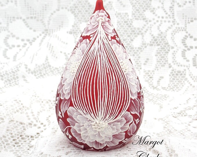 Red Teardrop Ornament With Texture Florals 890 - Etsy