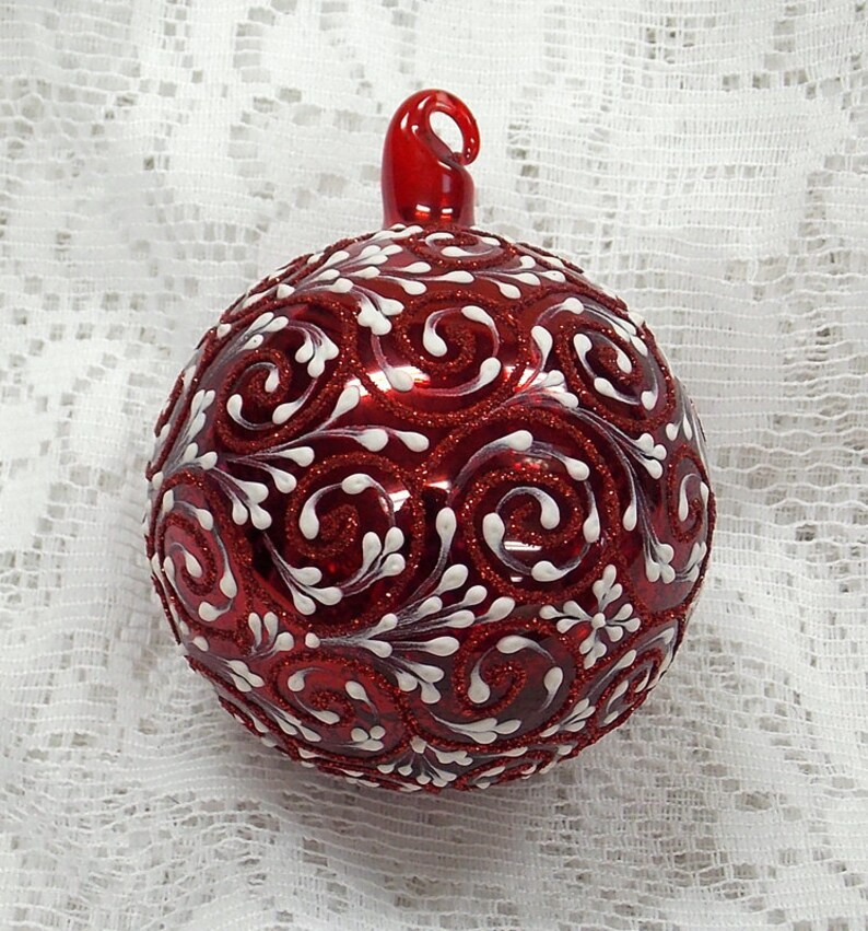 Red Blown Glass Hand Painted 3D MUD Ornament with Sparkle 264 Etsy