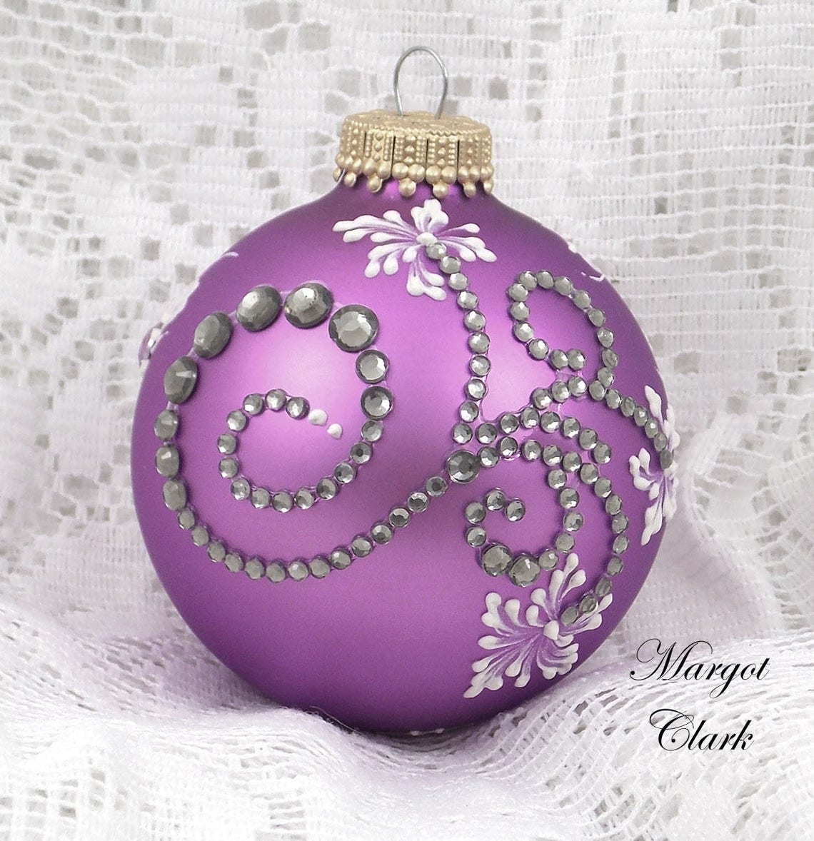 Soft Purple Ornament with Iris and Bling 517 Etsy