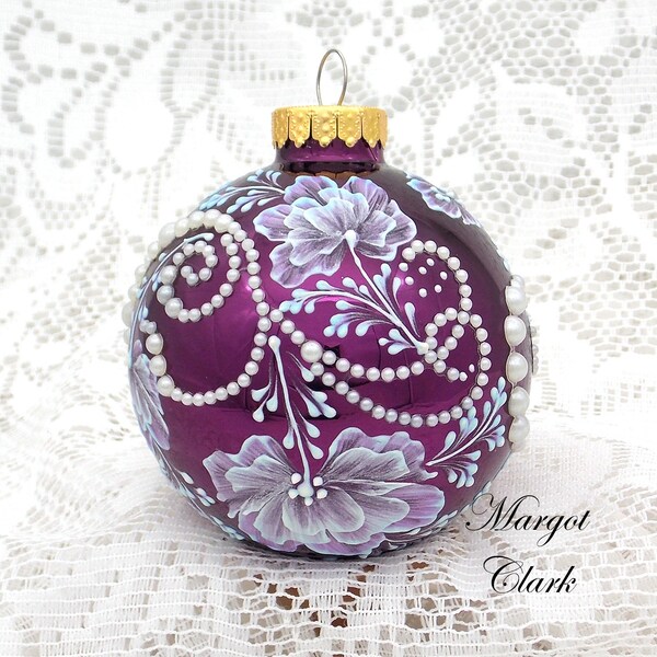 Purple Ornament with Texture Florals and Pearls 904