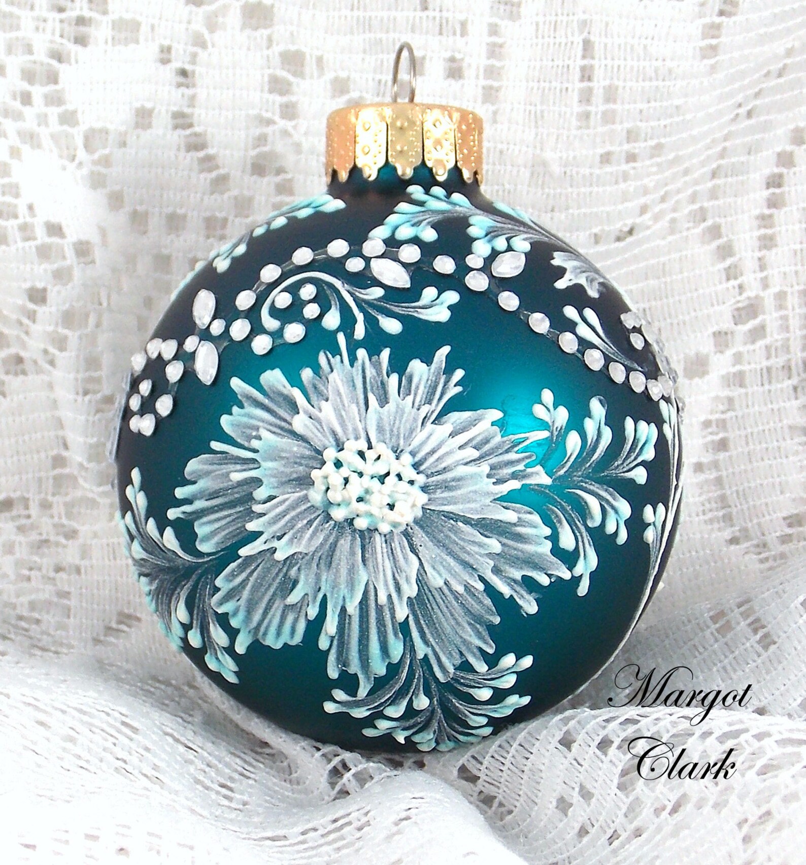 Teal Blue Textured Ornament with Bling 514 Etsy