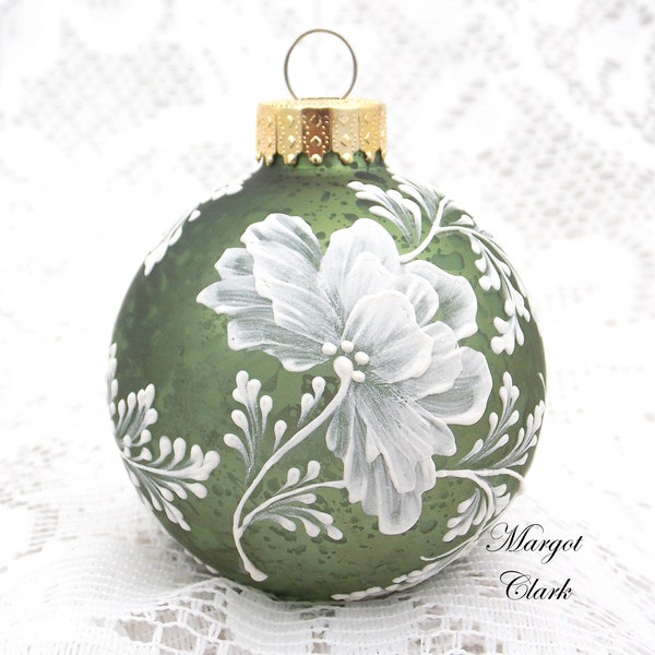 Moss Green Ornament with Texture Florals 874