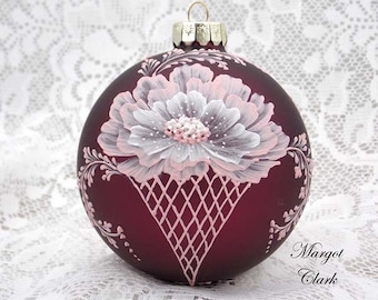 Deep Rose Ornament with Floral Texture Design (lg)