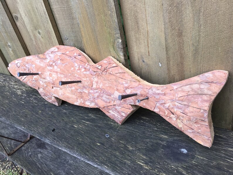 Vintage Coat Rack Wall Mount Fish Hook Wood Hanging Rustic Gift Wedding Fathers Day Man Cave Nursery Cabin Lodge Decor Towel Hand Carved