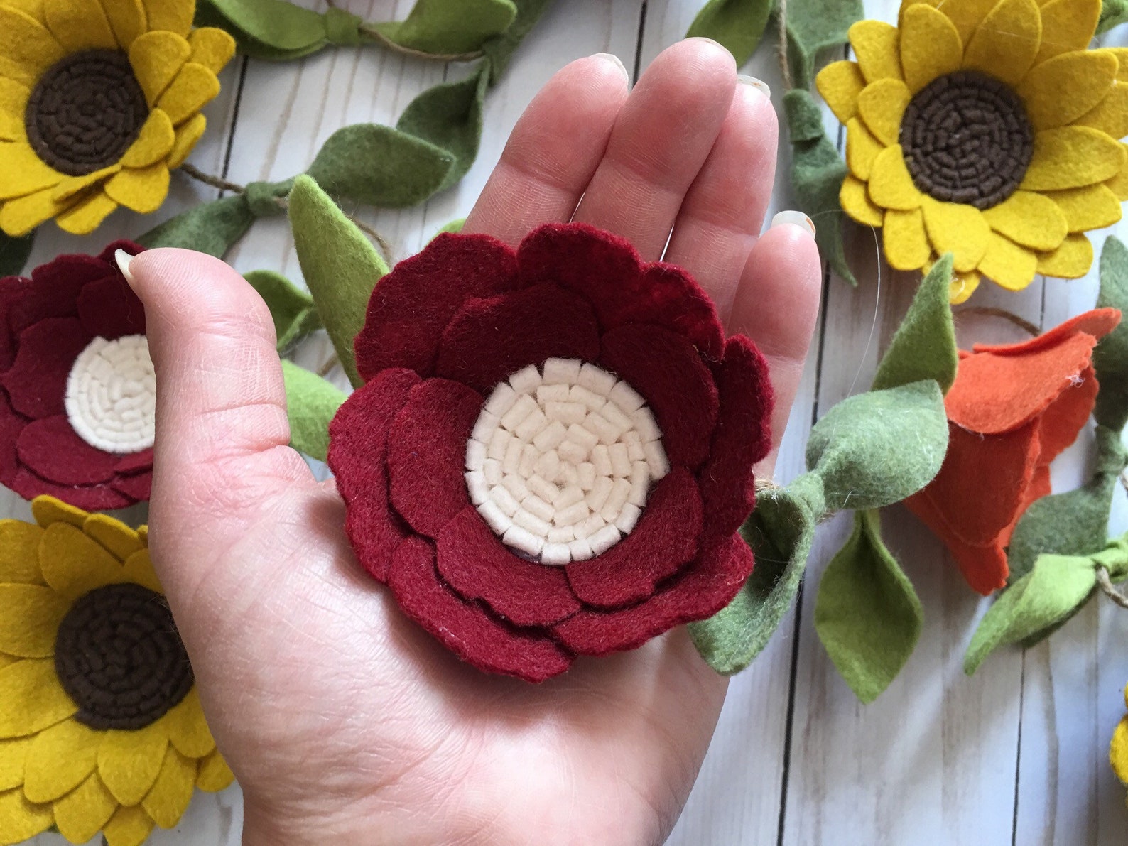 Fall Felt Flower Garland Autumn Felt Flower Decor Sunflower Etsy