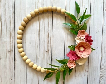 Beaded Wreath, Floral Beades Wreath, Nursery Decor, Spring Wreath