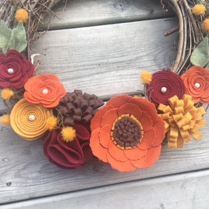 Fall Rustic Wreath, Fall Grapevine Wreath, Fall Floral Wreath, Felt Floral Wreath, Thanksgiving Decor, Fall Wreath image 3