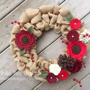 Christmas Burlap Wreath, Christmas Wreath