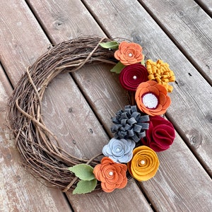 Fall Wreath, Fall Felt Floral Wreath, Thanksgiving Wreath, Fall Grapevine Wreath, Rustic Fall Wreath, Handmade Wreath, Fall Decor, image 4