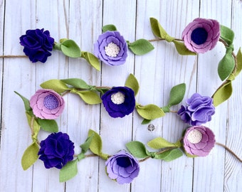 Felt Flower Garland, Purple Lilac  Felt Flower Decor