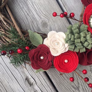 Christmas Wreath, Christmas Felt Flower Wreath, Christmas Grapevine Wreath, Christmas Decor, Rustic Christmas Wreath image 6