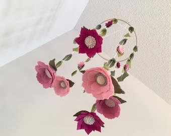 Girls Crib Mobile, Felt Flower Mobile, Girls Nursery Decor, Pink Flower Mobile, Flower Chandelier, Baby Decor