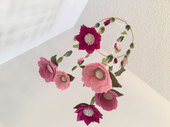 Girls Crib Mobile, Felt Flower Mobile, Girls Nursery Decor, Pink Flower Mobile, Flower Chandelier, Baby Decor