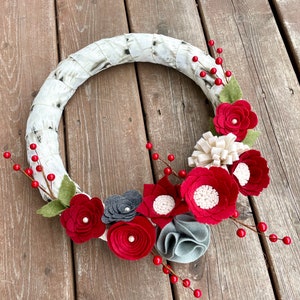 Ready to Ship Christmas Wreath Felt Flower Christmas Wreath, Birch Wreath, Christmas Front Door Wreath image 2