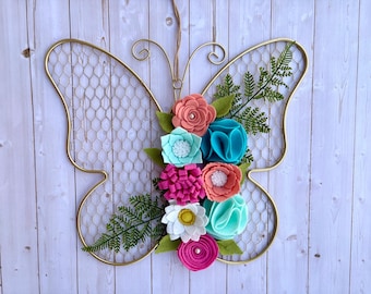 Schmetterlingskranz, Frühlings-Sommer-Goldkranz, Filzblumenkranz