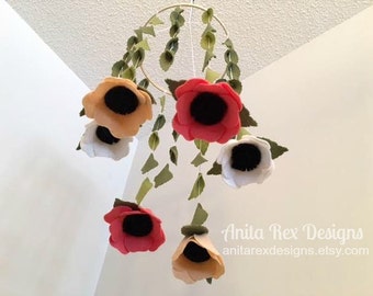 Girls Crib Mobile, Felt Flower Mobile, Girls Nursery Decor, Anemone Mobile, Flower Chandelier