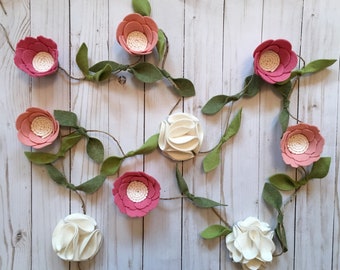 Felt Flower Garland, Pink Felt Flower Decor