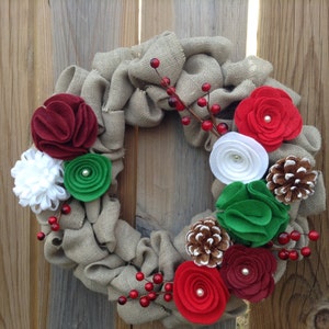Christmas Wreath, Burlap Wreath, Door Wreath, Felt Flower Wreath image 4