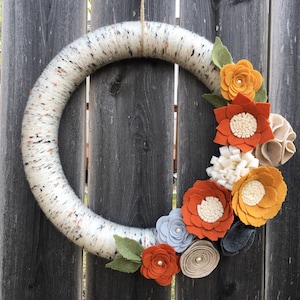 Fall Felt Flower Yarn Wreath