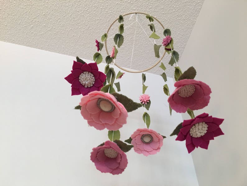 Girls Crib Mobile Felt Flower Mobile Girls Nursery Decor Etsy