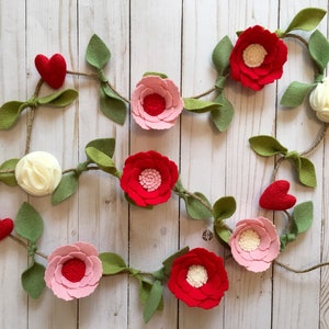 Valentine Garland, Valentines Day Felt Flower Garland, Decor