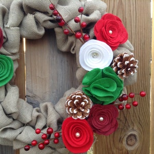 Christmas Wreath, Burlap Wreath, Door Wreath, Felt Flower Wreath image 5