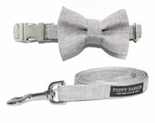 Light Gray Suit Dog Bow Tie With Matching Dog Leash - Dog In Wedding
