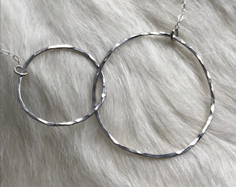 Interlocking Sterling Silver Circles Necklace - Handmade shapes and 20" Chain