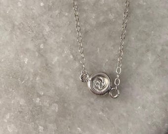 Sterling Silver Rose Necklace, Abstract Floral Pendant, Handmade Jewelry