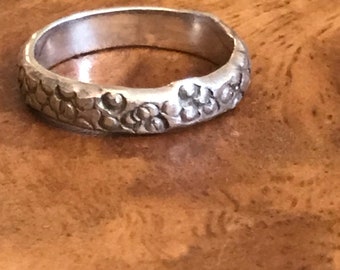 Alicia ring Handmade, stackable, sterling silver band ring textured with a circle pattern, 3 mm wide band